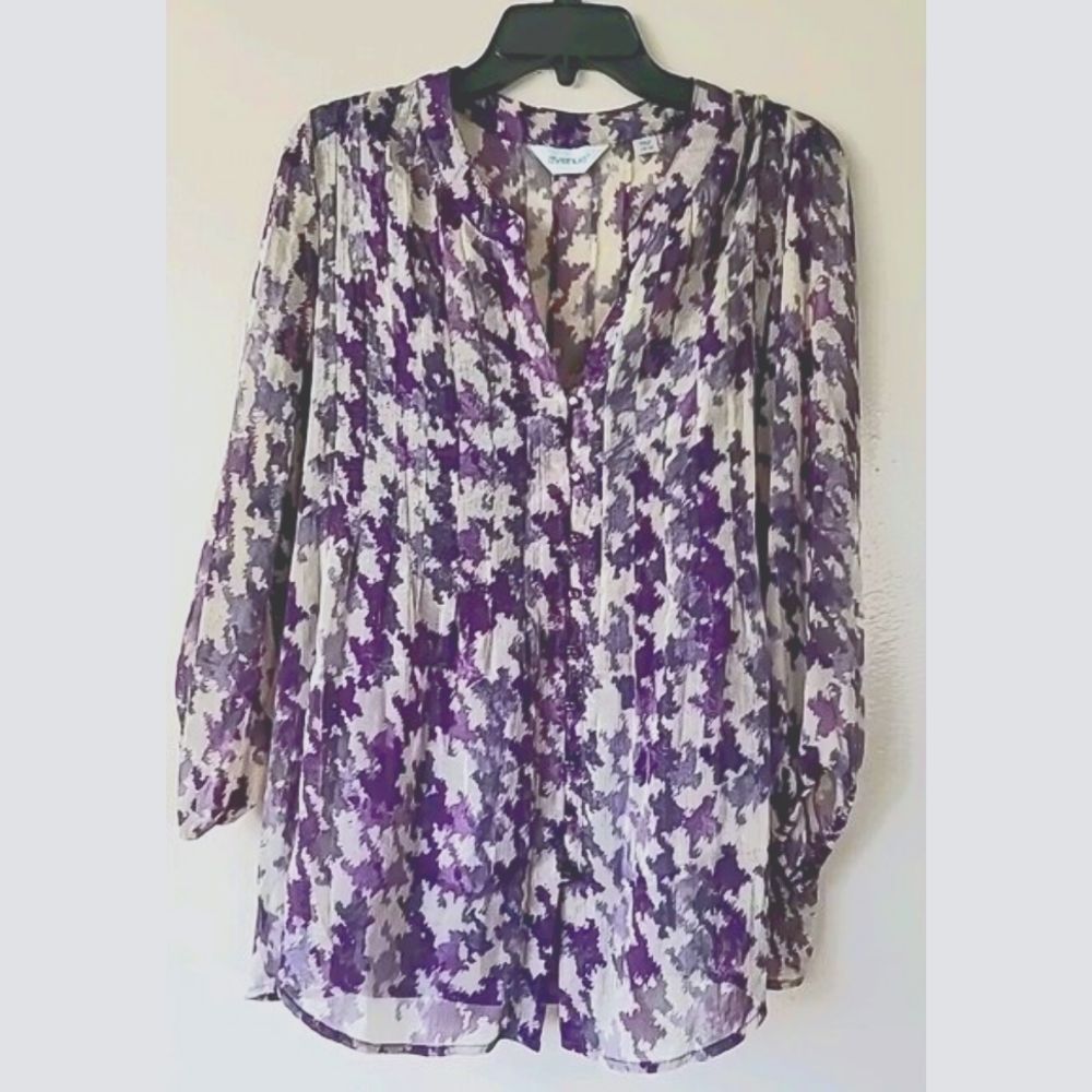 Avenue Sheer Tunic Blouse & Camisole Sz 14/16 Purple Gray Flowy Romantic Print